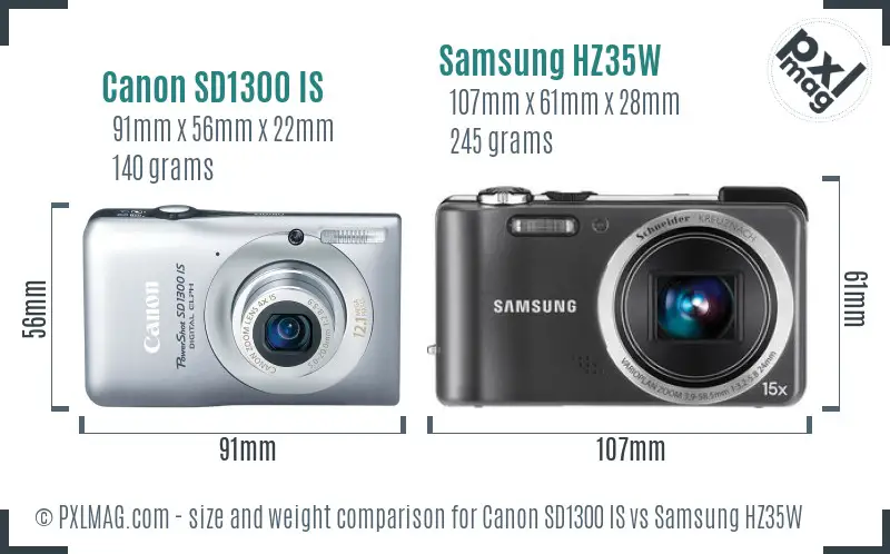 Canon SD1300 IS vs Samsung HZ35W size comparison