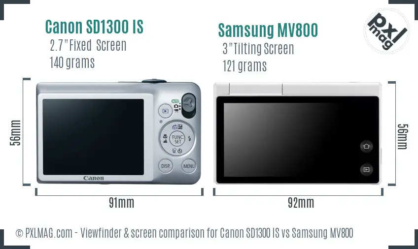 Canon SD1300 IS vs Samsung MV800 Screen and Viewfinder comparison