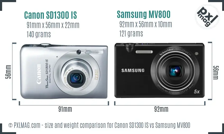 Canon SD1300 IS vs Samsung MV800 size comparison