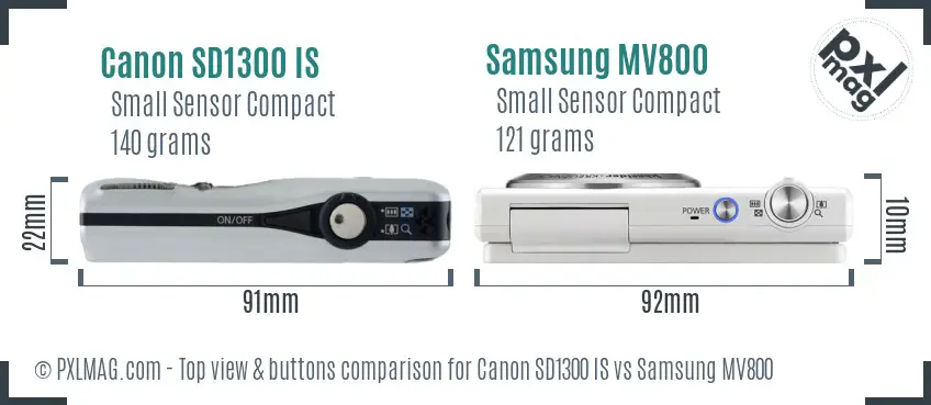 Canon SD1300 IS vs Samsung MV800 top view buttons comparison