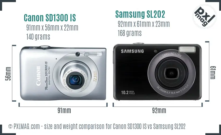 Canon SD1300 IS vs Samsung SL202 size comparison