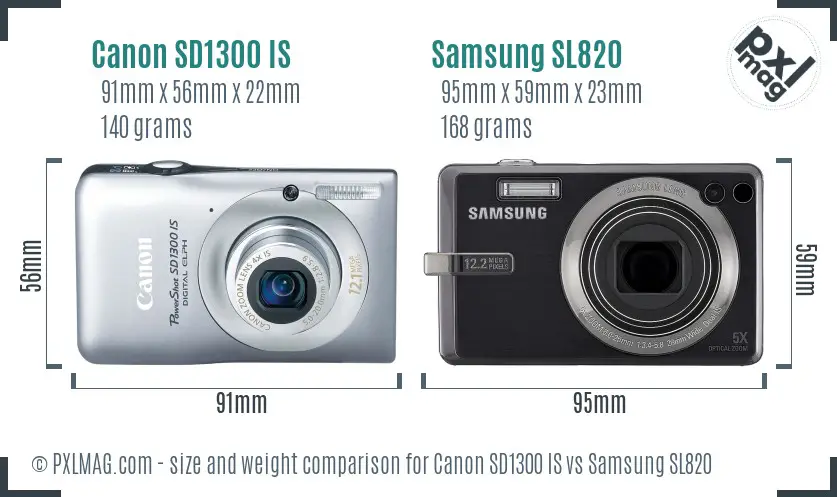 Canon SD1300 IS vs Samsung SL820 size comparison