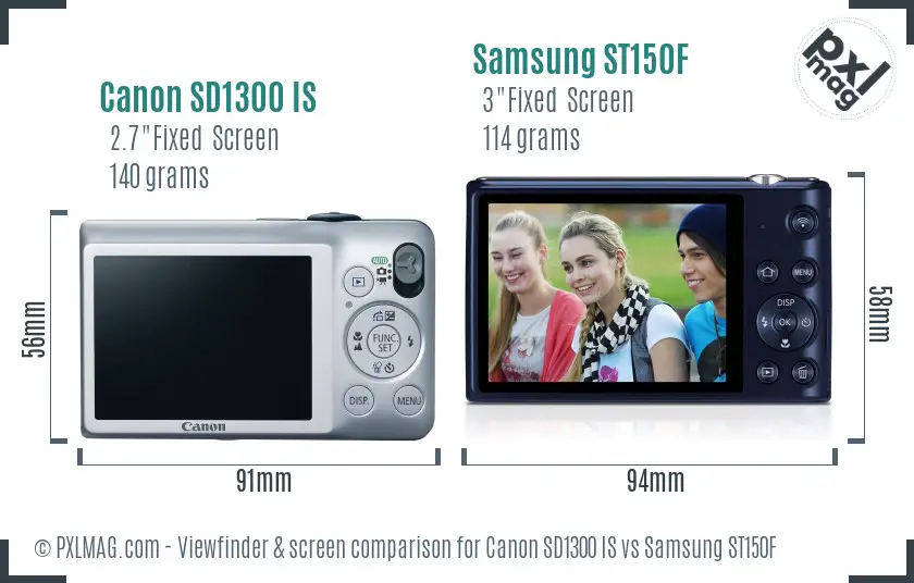 Canon SD1300 IS vs Samsung ST150F Screen and Viewfinder comparison