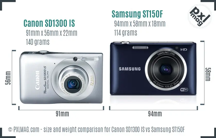 Canon SD1300 IS vs Samsung ST150F size comparison