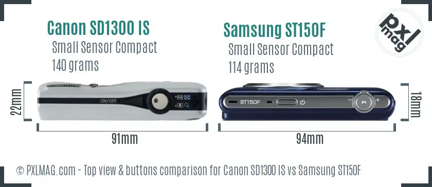 Canon SD1300 IS vs Samsung ST150F top view buttons comparison