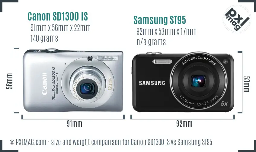 Canon SD1300 IS vs Samsung ST95 size comparison
