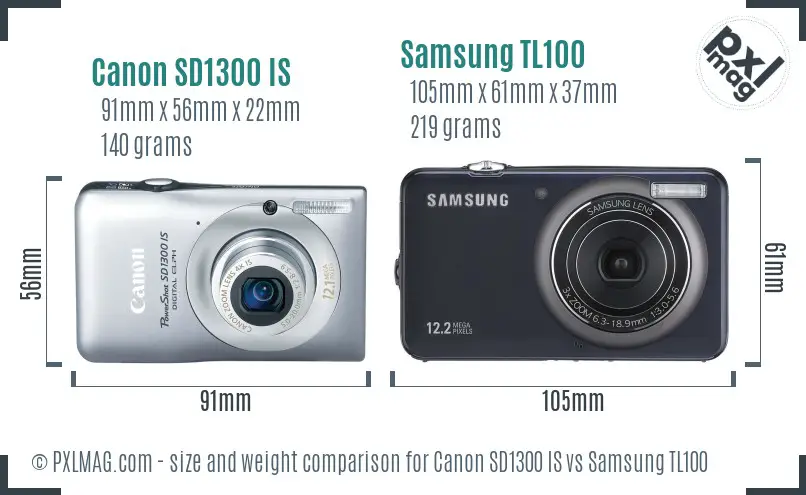 Canon SD1300 IS vs Samsung TL100 size comparison