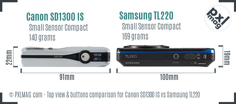 Canon SD1300 IS vs Samsung TL220 top view buttons comparison