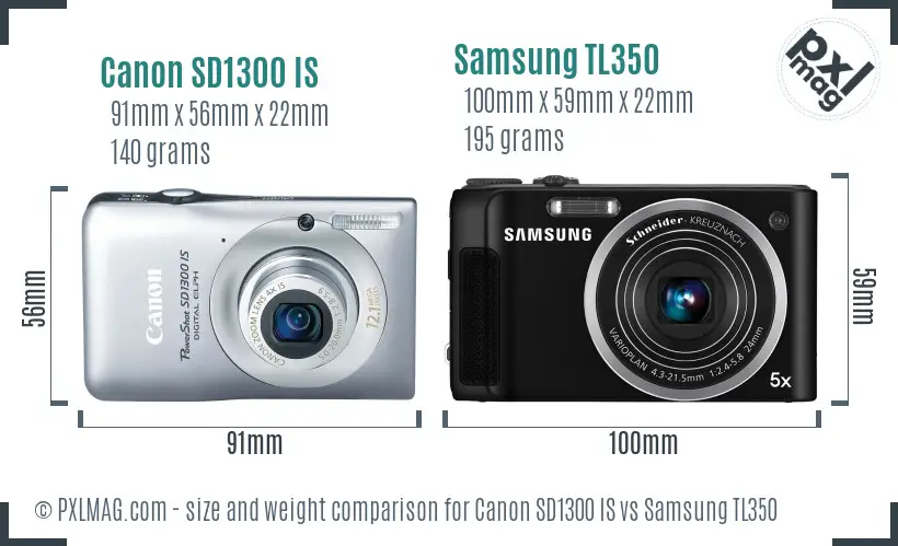 Canon SD1300 IS vs Samsung TL350 size comparison