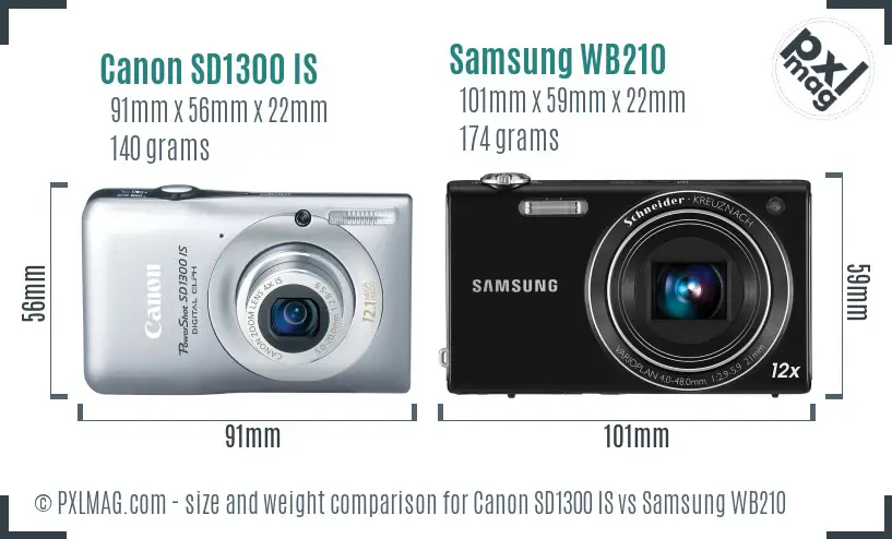 Canon SD1300 IS vs Samsung WB210 size comparison