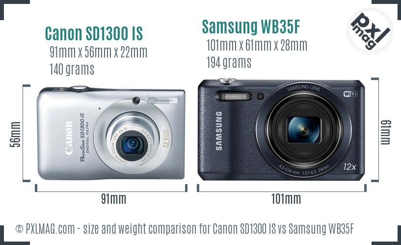 Canon SD1300 IS vs Samsung WB35F size comparison Canon SD1300 IS vs Samsung WB35F size comparison