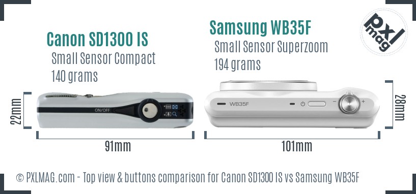 Canon SD1300 IS vs Samsung WB35F top view buttons comparison