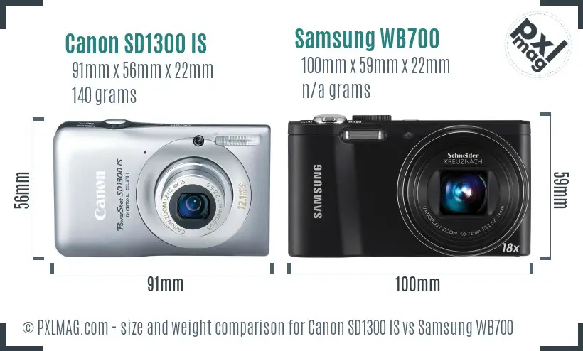 Canon SD1300 IS vs Samsung WB700 size comparison Canon SD1300 IS vs Samsung WB700 size comparison