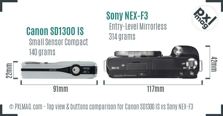 Canon SD1300 IS vs Sony NEX-F3 top view buttons comparison