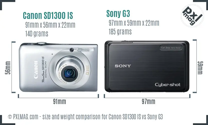 Canon SD1300 IS vs Sony G3 size comparison Canon SD1300 IS vs Sony G3 size comparison