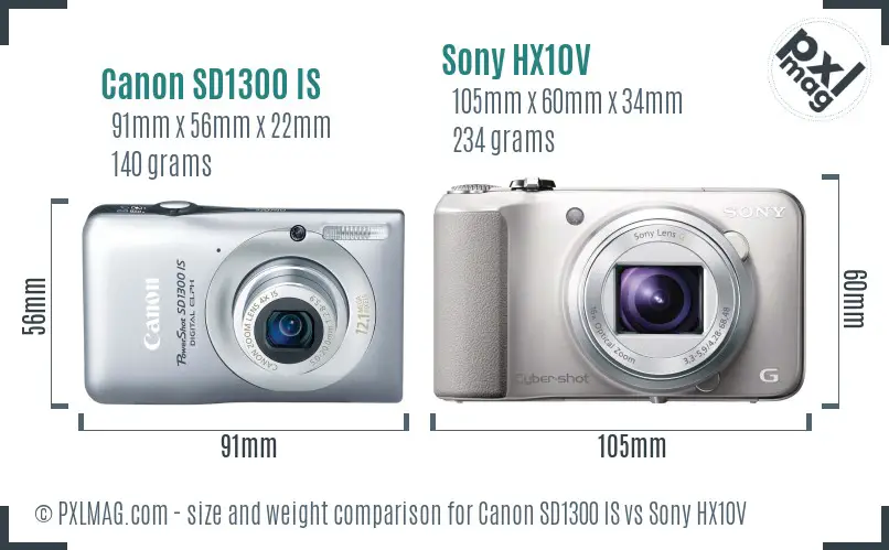 Canon SD1300 IS vs Sony HX10V size comparison Canon SD1300 IS vs Sony HX10V size comparison