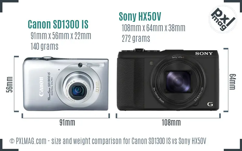 Canon SD1300 IS vs Sony HX50V size comparison Canon SD1300 IS vs Sony HX50V size comparison