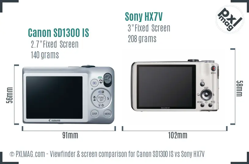 Canon SD1300 IS vs Sony HX7V Screen and Viewfinder comparison