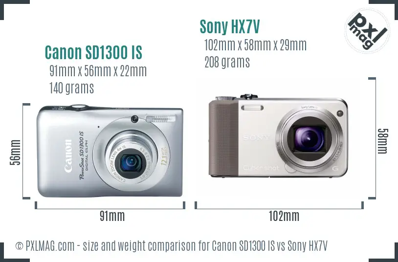 Canon SD1300 IS vs Sony HX7V size comparison