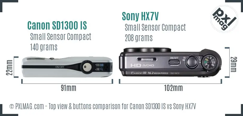 Canon SD1300 IS vs Sony HX7V top view buttons comparison