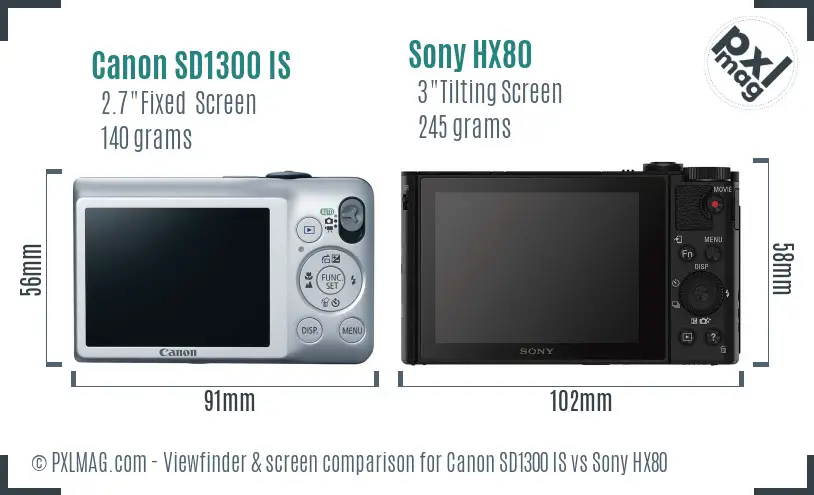 Canon SD1300 IS vs Sony HX80 Screen and Viewfinder comparison