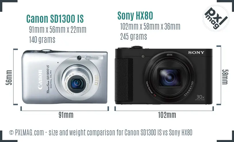 Canon SD1300 IS vs Sony HX80 size comparison