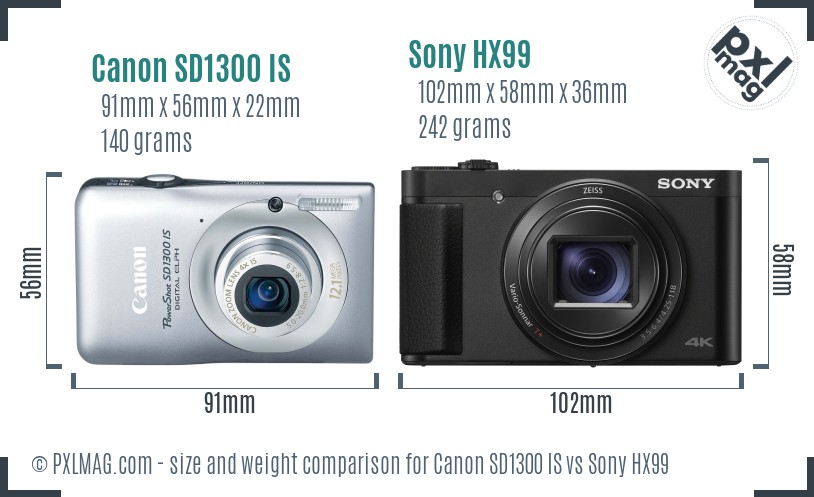 Canon SD1300 IS vs Sony HX99 size comparison Canon SD1300 IS vs Sony HX99 size comparison
