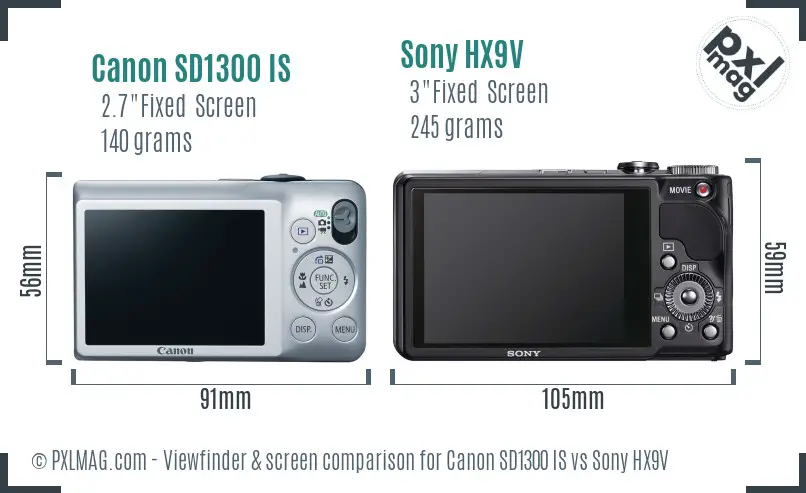 Canon SD1300 IS vs Sony HX9V Screen and Viewfinder comparison