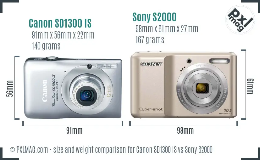 Canon SD1300 IS vs Sony S2000 size comparison