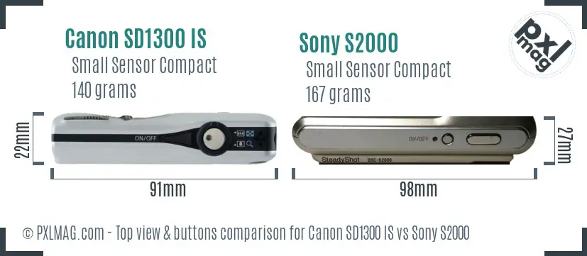 Canon SD1300 IS vs Sony S2000 top view buttons comparison