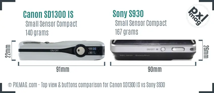 Canon SD1300 IS vs Sony S930 top view buttons comparison Canon SD1300 IS vs Sony S930 top view buttons comparison