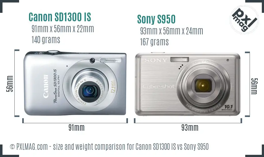 Canon SD1300 IS vs Sony S950 size comparison Canon SD1300 IS vs Sony S950 size comparison