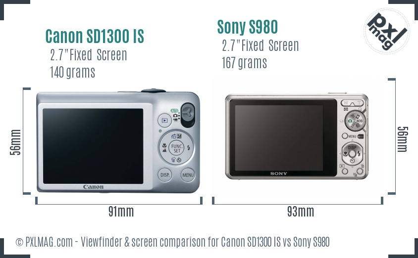 Canon SD1300 IS vs Sony S980 Screen and Viewfinder comparison