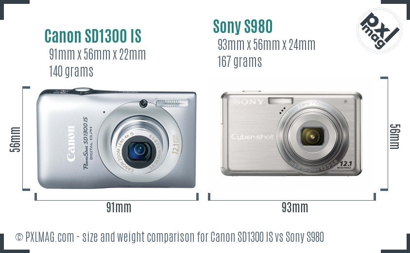 Canon SD1300 IS vs Sony S980 size comparison Canon SD1300 IS vs Sony S980 size comparison