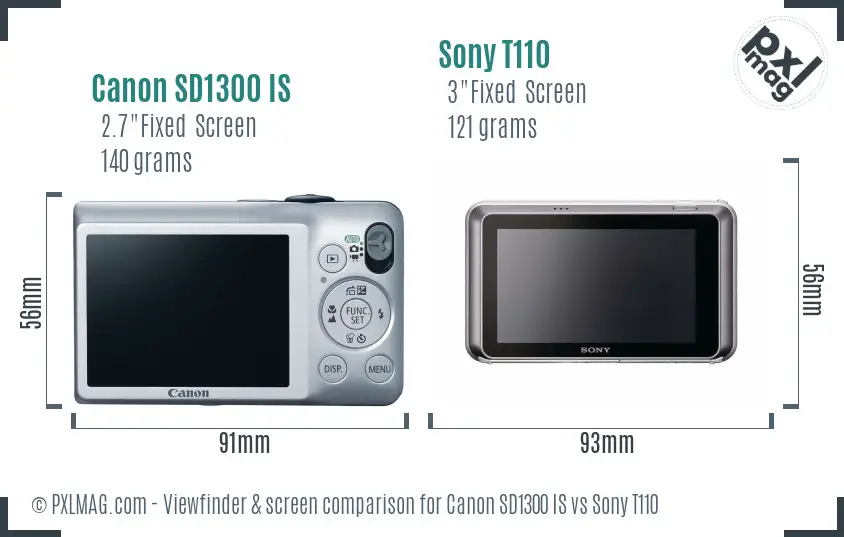 Canon SD1300 IS vs Sony T110 Screen and Viewfinder comparison