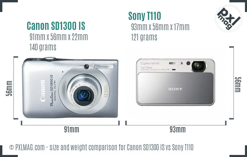 Canon SD1300 IS vs Sony T110 size comparison