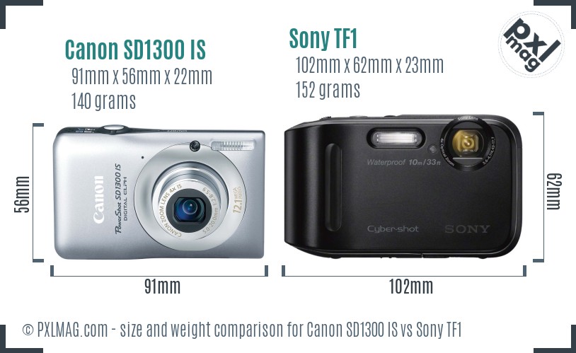 Canon SD1300 IS vs Sony TF1 size comparison Canon SD1300 IS vs Sony TF1 size comparison