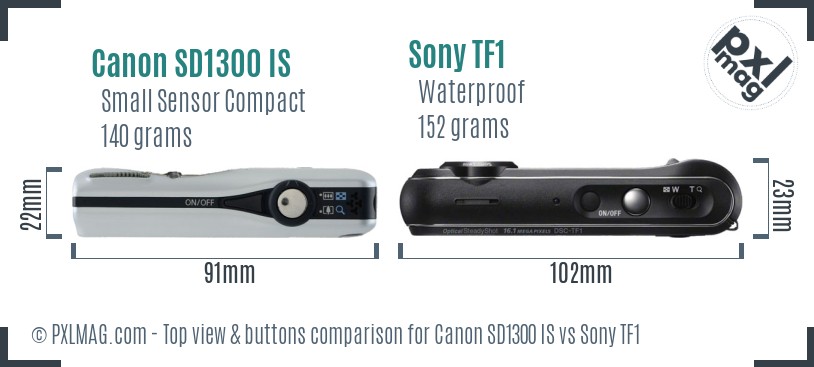 Canon SD1300 IS vs Sony TF1 top view buttons comparison