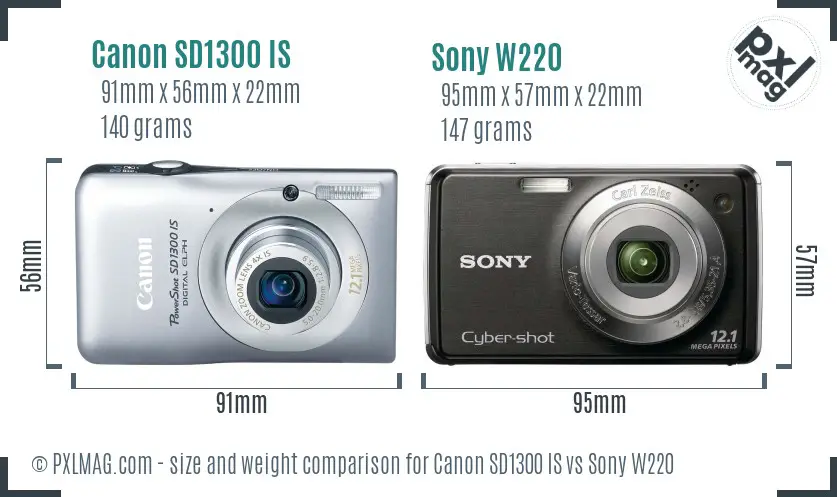 Canon SD1300 IS vs Sony W220 size comparison Canon SD1300 IS vs Sony W220 size comparison