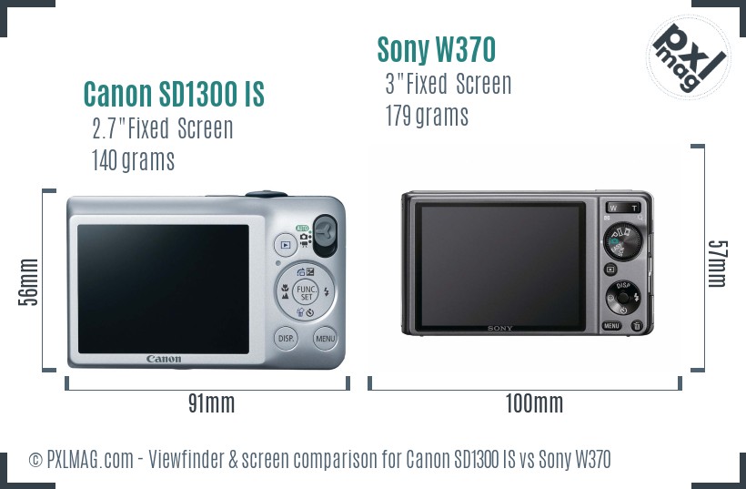 Canon SD1300 IS vs Sony W370 Screen and Viewfinder comparison