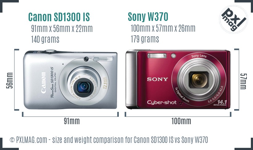 Canon SD1300 IS vs Sony W370 size comparison Canon SD1300 IS vs Sony W370 size comparison