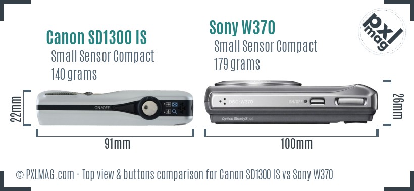 Canon SD1300 IS vs Sony W370 top view buttons comparison
