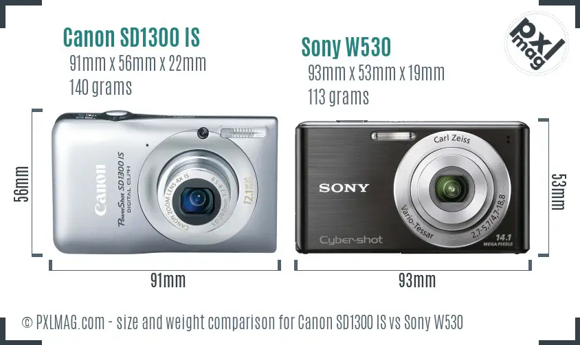 Canon SD1300 IS vs Sony W530 size comparison