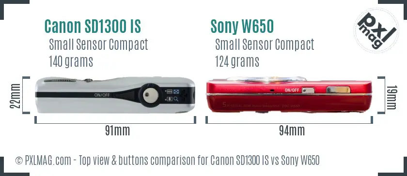Canon SD1300 IS vs Sony W650 top view buttons comparison