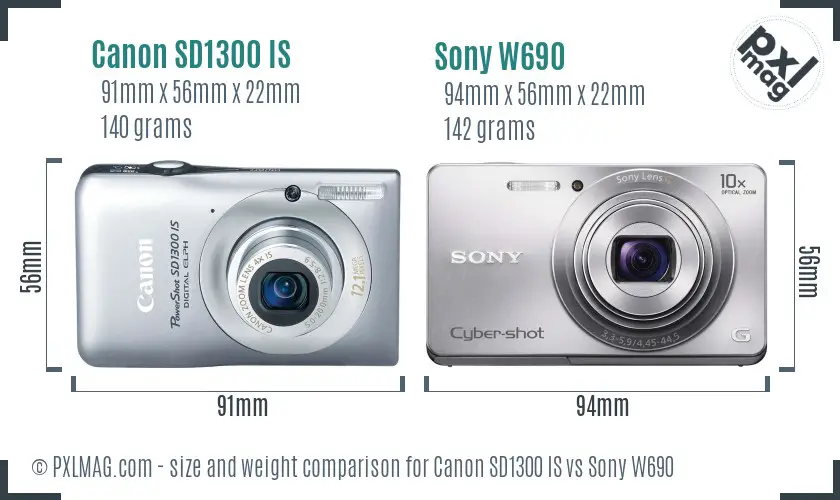 Canon SD1300 IS vs Sony W690 size comparison Canon SD1300 IS vs Sony W690 size comparison