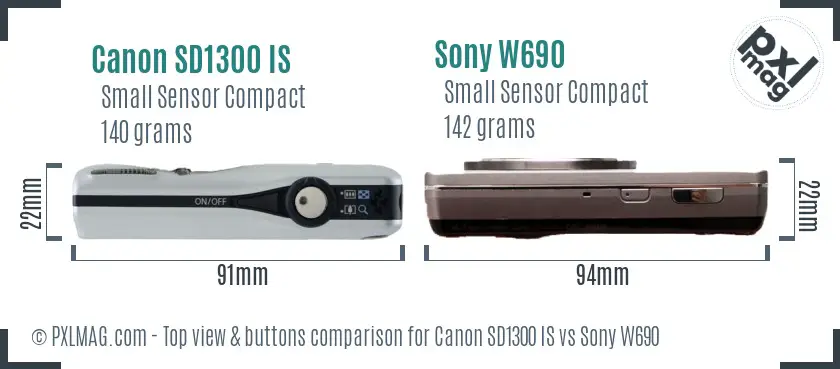 Canon SD1300 IS vs Sony W690 top view buttons comparison Canon SD1300 IS vs Sony W690 top view buttons comparison