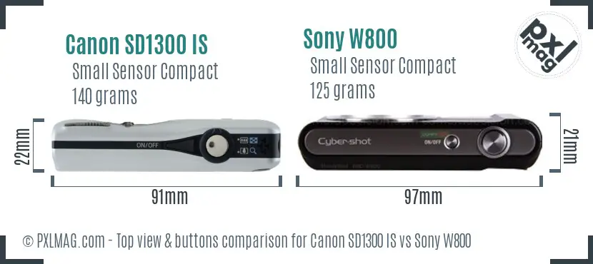 Canon SD1300 IS vs Sony W800 top view buttons comparison