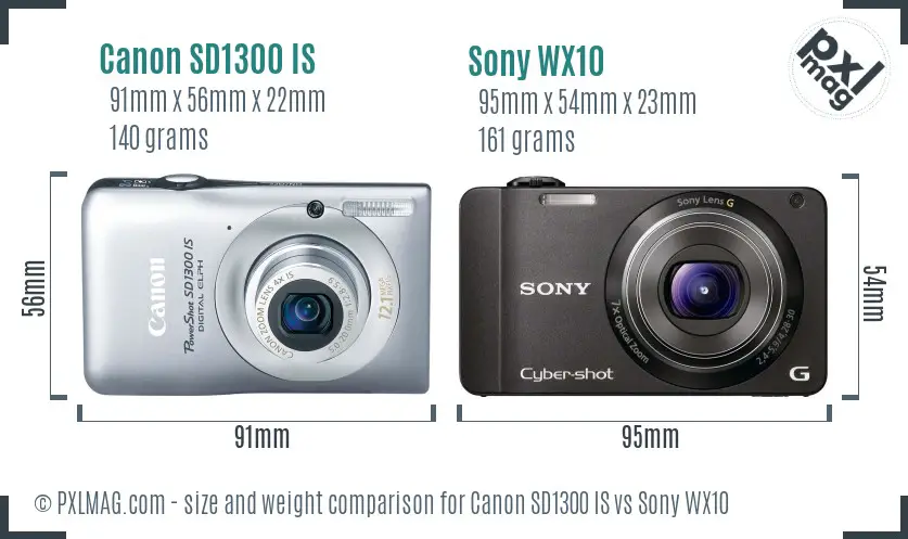 Canon SD1300 IS vs Sony WX10 size comparison
