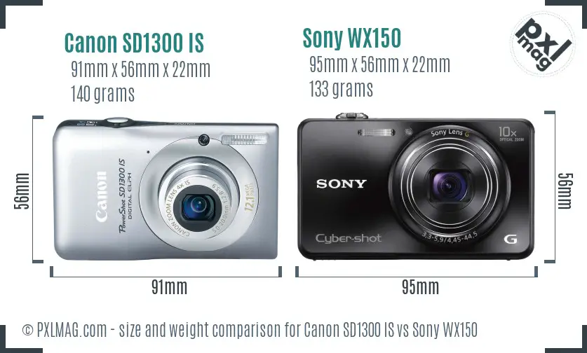 Canon SD1300 IS vs Sony WX150 size comparison