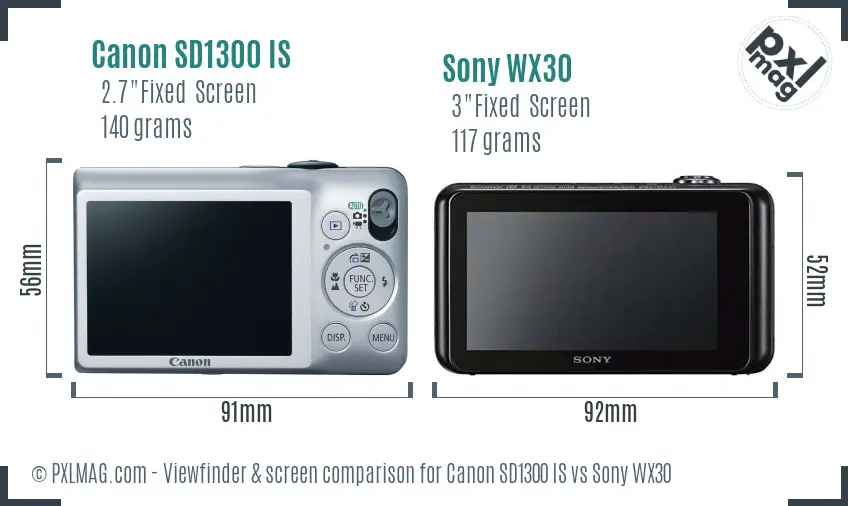 Canon SD1300 IS vs Sony WX30 Screen and Viewfinder comparison Canon SD1300 IS vs Sony WX30 Screen and Viewfinder comparison